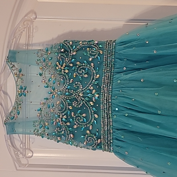 Girls Long Beaded Illusion Dress